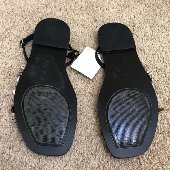 Zara SZ 38, black flat sandals with shells with ankle straps. - Picture 7 of 9